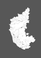 India states - map of Karnataka. Hand made. Rivers and lakes are shown. Please look at my other images of cartographic series - they are all very detailed and carefully drawn by hand WITH RIVERS AND L