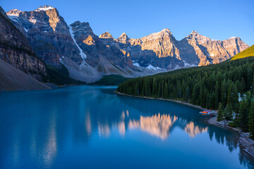 The iconic Moraine Lake, which is one of the most popular travel destination and outdoor activity in Banff National Park of Canada