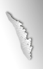 India states - map of Kerala with paper cut effect. Rivers and lakes are shown. Please look at my other images of cartographic series - they are all very detailed and carefully drawn by hand WITH RIVE
