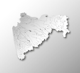 India states - map of Maharashtra with paper cut effect. Rivers and lakes are shown. Please look at my other images of cartographic series - they are all very detailed and carefully drawn by hand WITH - 379230546