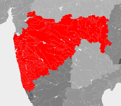 India states - map of Maharashtra. Hand made. Rivers and lakes are shown. Please look at my other images of cartographic series - they are all very detailed and carefully drawn by hand WITH RIVERS AND