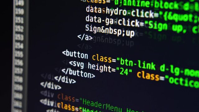 The program text moves on the computer screen. Macro shooting of computer display