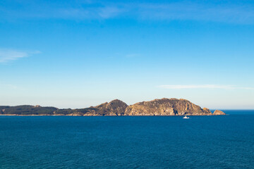 panoramic landscape of Cabo Home in Pontevedra, Galicia, with the Cies Islands