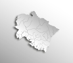 India states - map of Uttarakhand with paper cut effect. Rivers and lakes are shown. Please look at my other images of cartographic series - they are all very detailed and carefully drawn by hand WITH