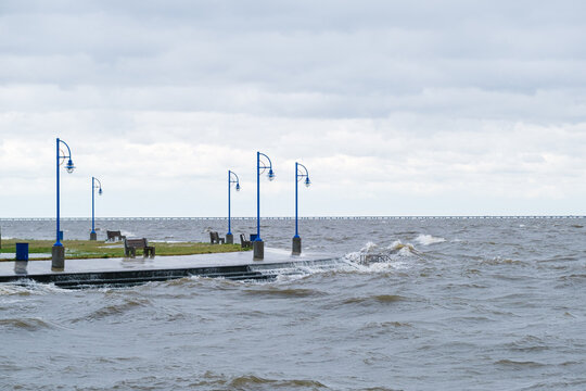 Waves on Lake Pontchartrain in New Orleans created by gusts from Hurricane Sally