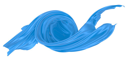 Beautiful flowing fabric of blue wavy silk or satin. 3d rendering image.
