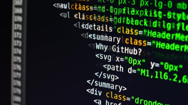 The program text moves on the computer screen. Macro shooting of computer display