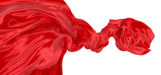 Beautiful flowing fabric of red wavy silk or satin. 3d rendering image.