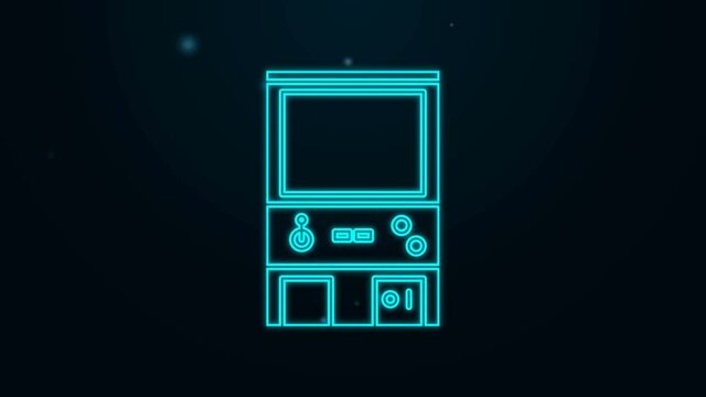 Glowing neon line Retro arcade game machine icon isolated on black background. 4K Video motion graphic animation