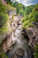 Rough river Belaya (White) in Khadzhokhsky gorge, summer. Russia , the Republic of Adygea .