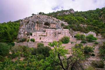 Pustinja Blaca hermitage in stone desert. Brac island, Dalmatia, Croatia