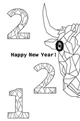 Minimalistic new year 2021 banner with bull face. Art design.