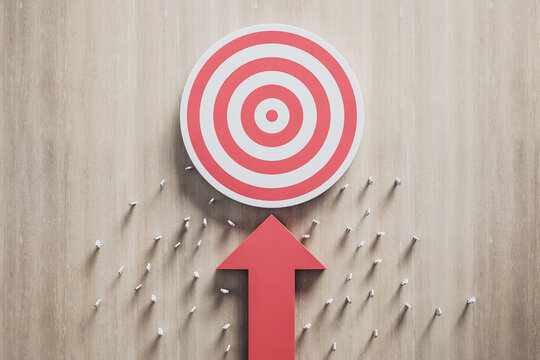 Red target board wirh arrow and 3d people.