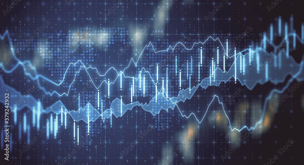 Aufkleber digital screen with business statistics and stock data.