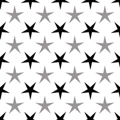 Vector White with Black and Grey Stars Geometric seamless repeat pattern background. Modern design with simple star elements. Good for packaging, stationery, Christmas products