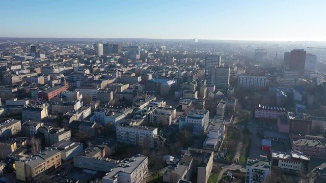 Aerial view on the city Lodz. Poland. High quality 4k footage