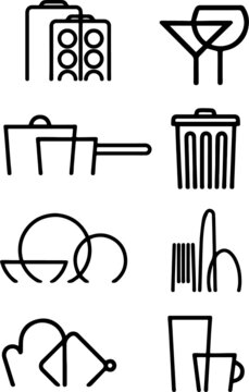 Kitchen icon set. Set of line icons on white background. Kitchenware concept. Vector illustration logos for cooking, food, cuisine.