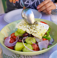 Greek salad of vegetables and cheese.