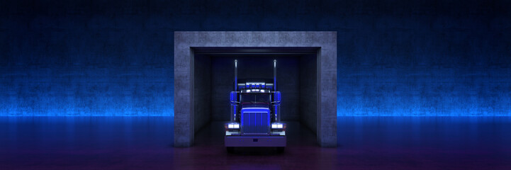 heavy truck with roll up door. 3d rendering
