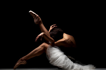 ballerina with a tutu posing on the floor