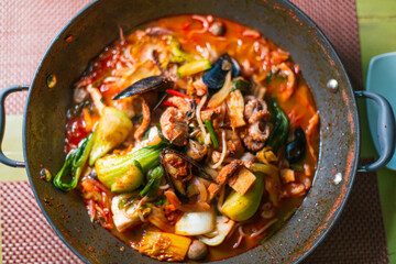 stew with vegetables in a pan