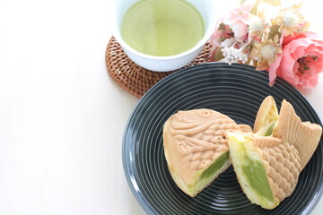 Japanese food, cream green tea Taiyaki fish shaped confectionery