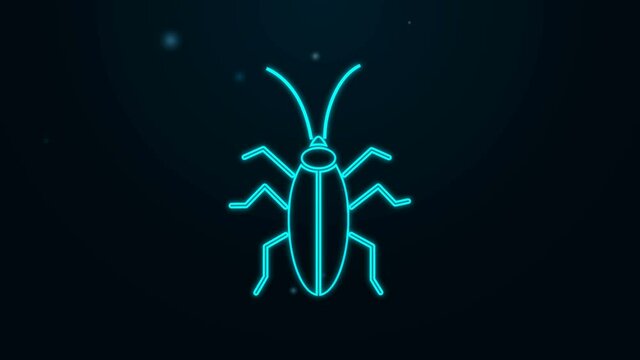 Glowing neon line Cockroach icon isolated on black background. 4K Video motion graphic animation