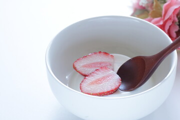 homemade panna cotta dessert and strawberry 
