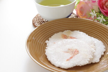 Japanese food, shrimp rice cracker wagashi on dish
