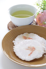 Japanese food, shrimp rice cracker wagashi on dish