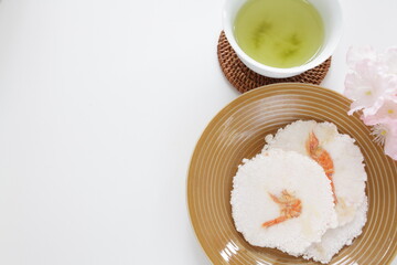 Japanese food, shrimp rice cracker wagashi on dish