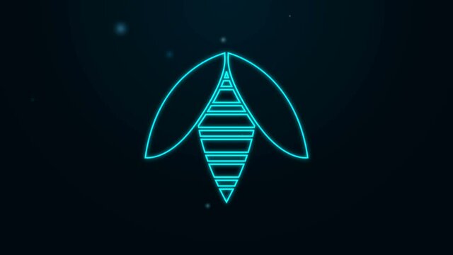 Glowing neon line Bee icon isolated on black background. Sweet natural food. Honeybee or apis with wings symbol. Flying insect. 4K Video motion graphic animation