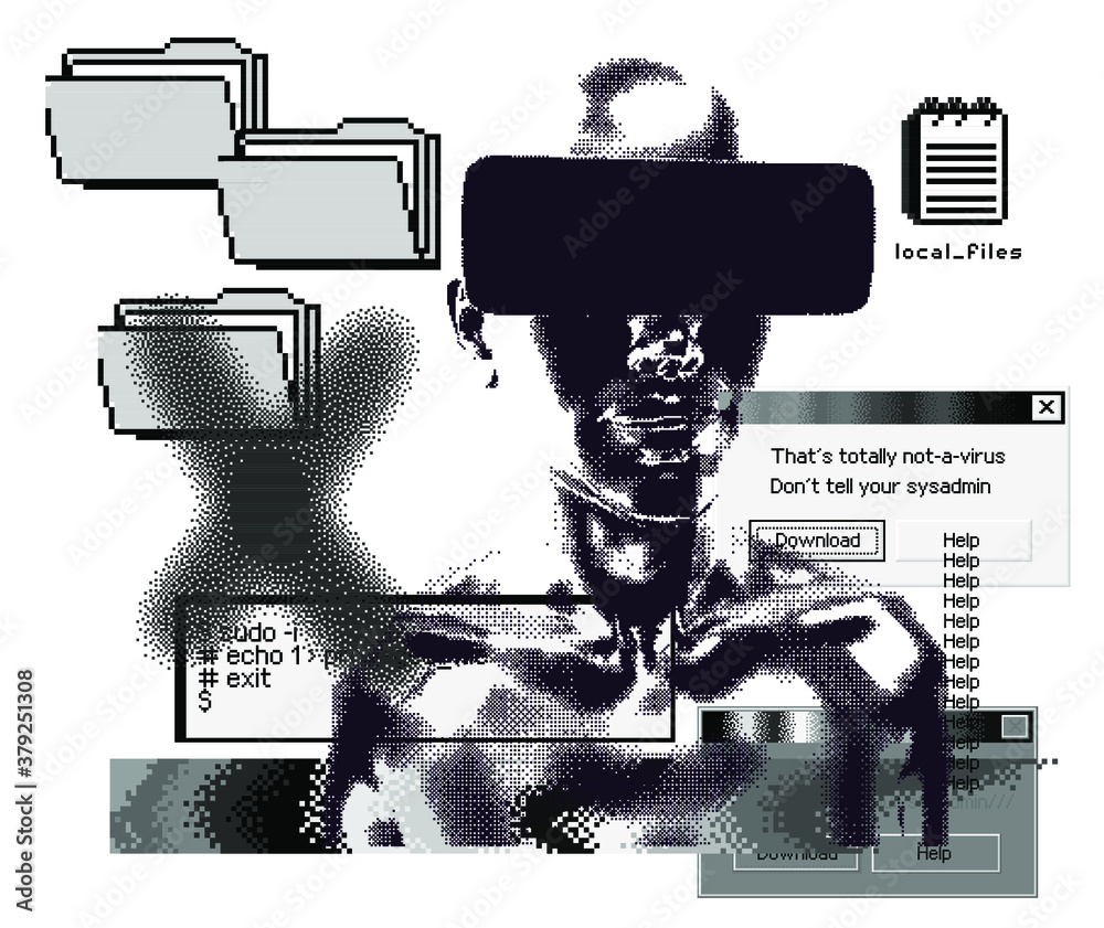 Poster retrofuturistic poster with human head silhouette and user interface elements. cover for artificial 