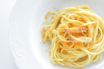 Italian food, gourmet Mullet roe Karasumi pasta