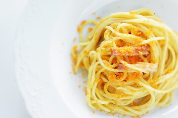 Italian food, gourmet Mullet roe Karasumi pasta