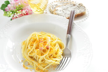 Italian food, gourmet Mullet roe Karasumi pasta