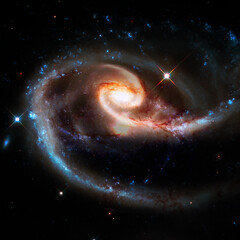 Spiral nebula and light ray in deep space. Elements of this image furnished by NASA