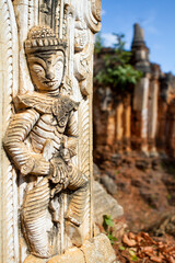 A stone statue seen at an ancient temple ruins in Myanmar. 