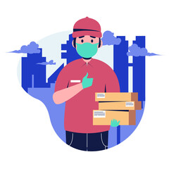 Parcel delivery Service in the city. Flat design vector illustration