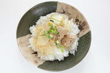 Chinese food, cabbage and meat ball braised on rice