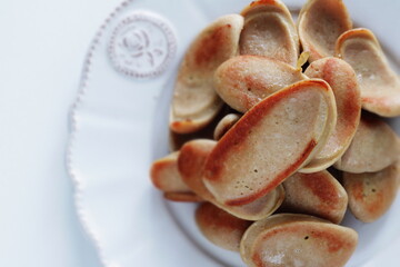 Chinese food, pan fried sausage  with copy space 