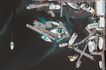 Shipwreck of sailing vessels in the beach in pensacola marina in florida after hurricane sally