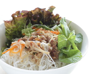 Vietnamese food, grilled pork and rice noodle herbal salad