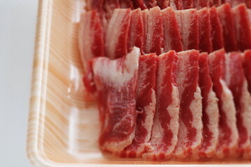 Freshness Japanese marble beef in food tray for Korean barbecue cooking