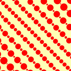 Surface pattern with symmetric geometric ornament. Round spots texture. Red circles abstract on yellow background. Polka dot motif. For digital paper, textile print, web design. Vector illustration