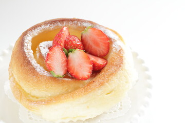 strawberry on sweet bun with copy space