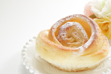 delicious custard bun on white dish for breakfast 