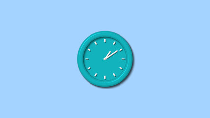 Cyan color 12 hours 3d wall clock isolated on aqua light background
