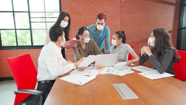 Office People Meeting In New Normal Style After Covid 19 Outbreak