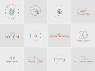Logo type boutique beautiful  minimalist collection. Fashion logo, feminine illustration symbol modern. Wedding luxury monogram template. Can be use product women salon, dress, cosmetics, elegance.